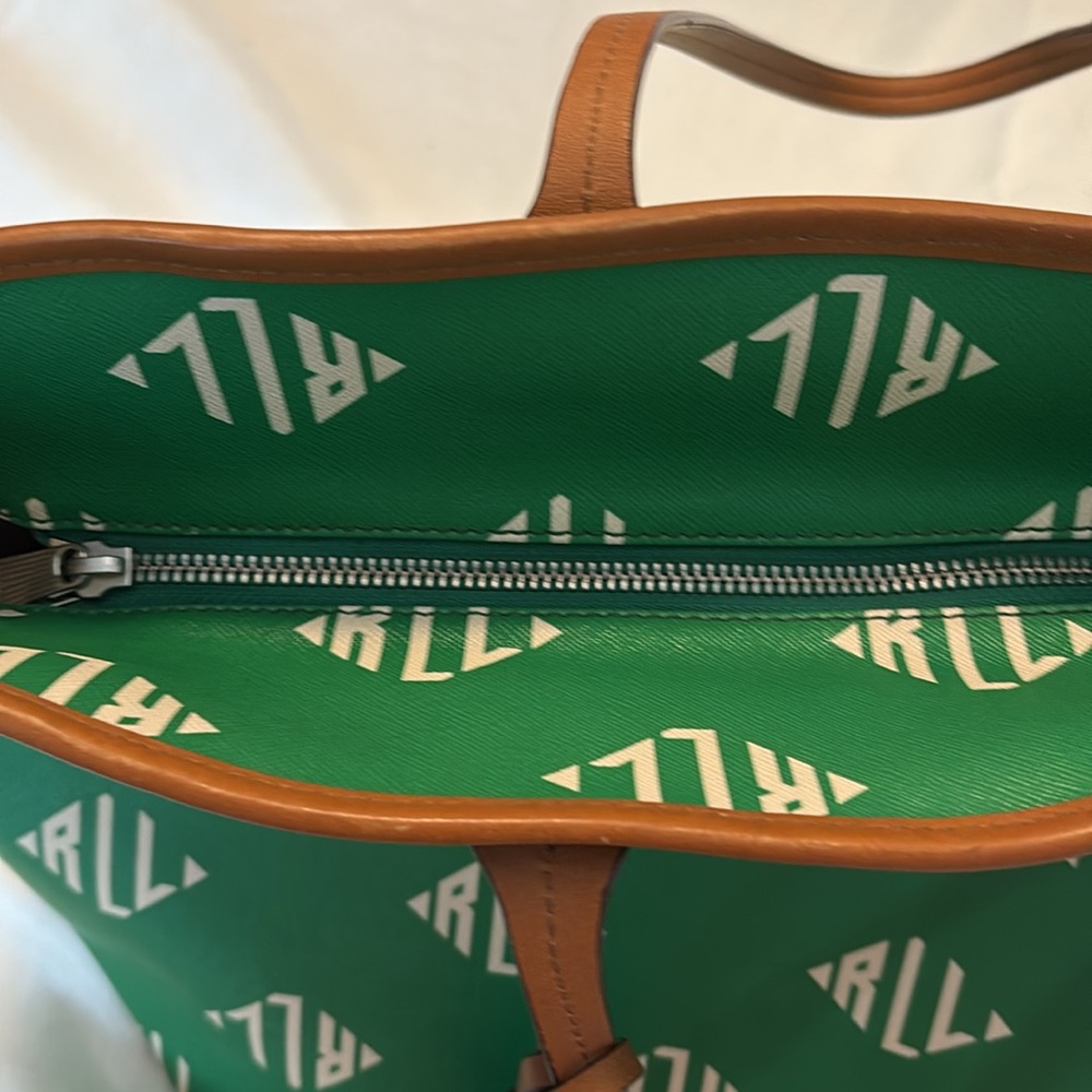VTG Lauren by Ralph Lauren Caldwell Shopper in Lawn Green large logo tote bag - Picture 3 of 15